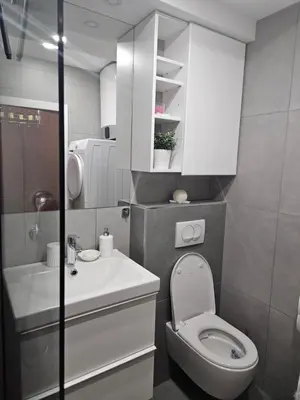 a small bathroom with a toilet and a sink at Apartman Cvijetinovic in Ruma