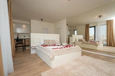 a bedroom with two beds with red hearts on them at Sinfonia Lux 1205 in Sajmište
