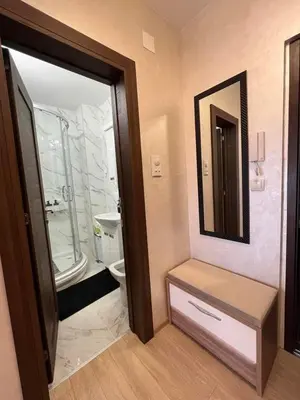 a bathroom with a sink and a toilet and a mirror at ANDREA in Mali Mokri Lug