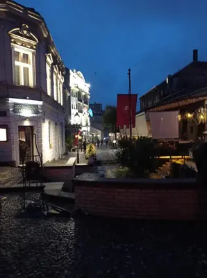 a city street at night with a building at KaLuMa2 in Belgrade