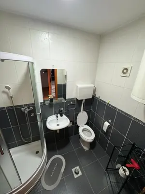a small bathroom with a toilet and a sink at Studio29 in Ruma