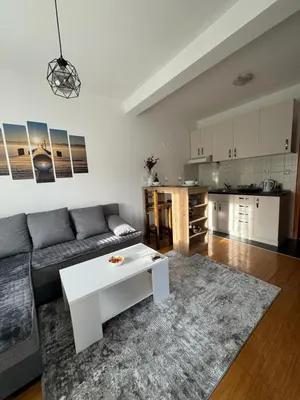 a living room with a couch and a table at Studio29 in Ruma