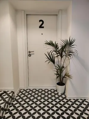 a door with a potted plant in front of it at Mina Luxury Suite 2 in Belgrade