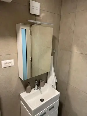 a bathroom with a sink and a mirror at Sixty three in Novi Beograd