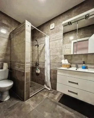 a bathroom with a shower and a toilet and a sink at Beli Dvor na Dunavu in Kovin