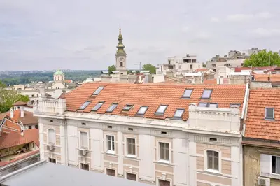 a view of a city from the roof of a building at Belgrade Central Apartment in Belgrade