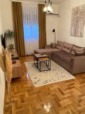 a living room with a couch and a table at Anči apartmani in Belgrade