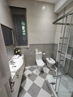 a bathroom with a toilet and a sink and a shower at Dorcol - the Heart of Belgrade in Belgrade