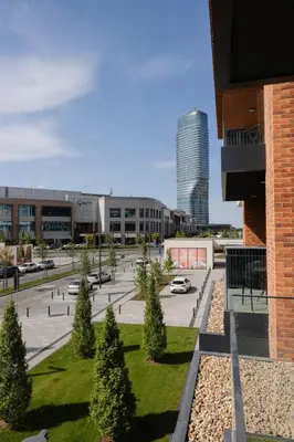 a view of a parking lot in a city at Studio Passion-Belgrade Waterfront in Belgrade