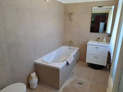 a bathroom with a tub and a sink and a toilet at Eagles Court - Orlovski Vrt in Staji°evo