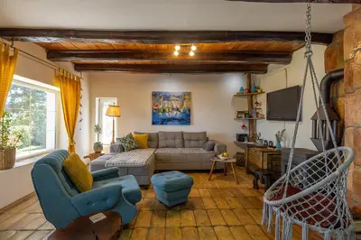 a living room with a couch and a swing at Honey Spa house in Novi Slankamen