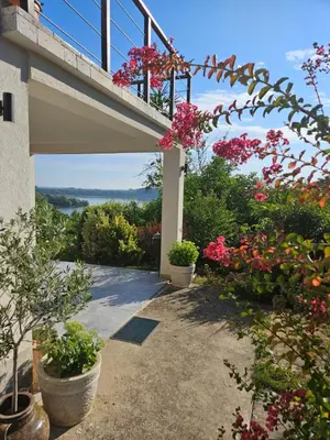 a walkway with flowers and a bridge at Honey Spa house in Novi Slankamen