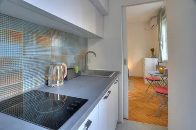a kitchen with a sink and a counter top at Dorćol Central Apartment-NEW in Belgrade
