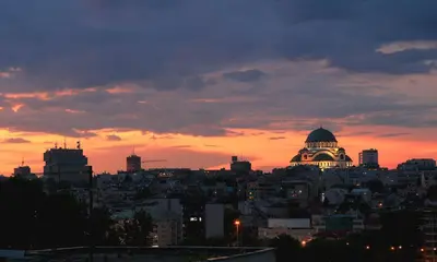 a view of a city at sunset at City View in Dušanovac (historical)