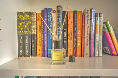 a bottle of perfume on a shelf with books at City View in Dušanovac (historical)
