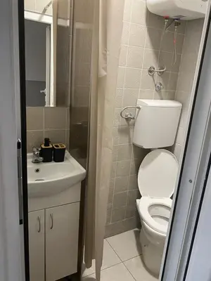 a small bathroom with a toilet and a sink at Under the Tree in Novi Beograd