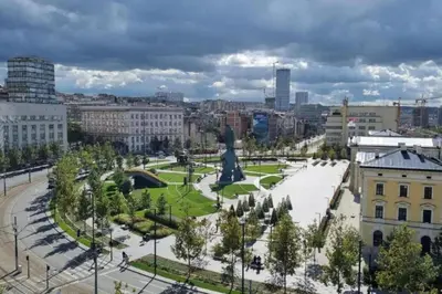 a view of a city with a park and buildings at Xena in Belgrade