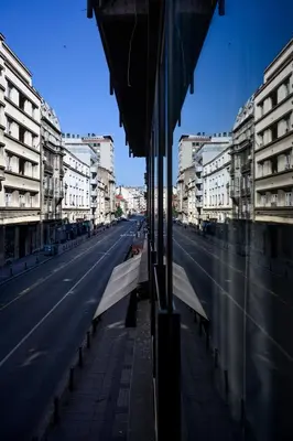 a view of a city street from a bus stop at URBAN DOWNTOWN luxury center Belgrade in Belgrade