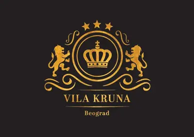 a logo with a crown and horses on a black background at Vila Kruna in Belgrade