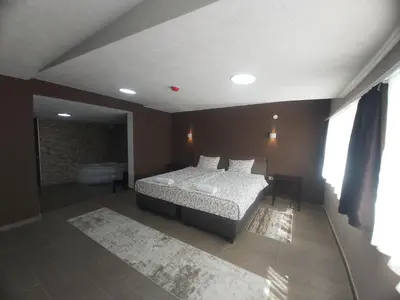 a bedroom with a bed and a bath tub at Vila Kruna in Belgrade