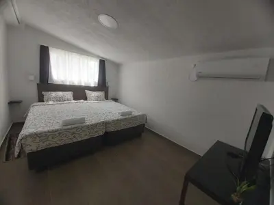 a bedroom with a bed and a television in it at Vila Kruna in Belgrade