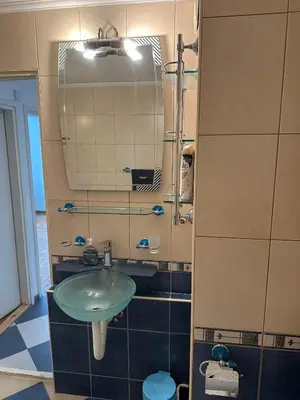 a bathroom with a sink and a mirror at Apartman BK LUX in Belgrade