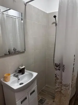 a bathroom with a sink and a shower at MELIORA Apartment in Belgrade