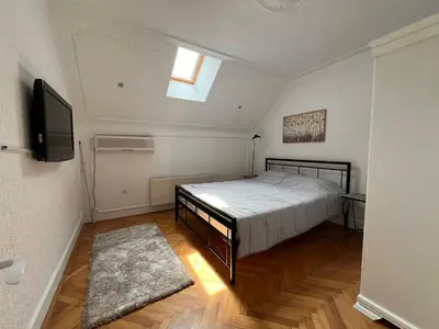 a bedroom with a bed and a flat screen tv at Plavi Dunav in Stari Slankamen