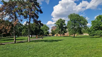 a park with green grass and trees in it at Kalemegdan Riverfront Apartment - K-District in Belgrade
