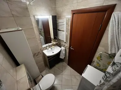 a small bathroom with a toilet and a sink at Family Rakic Apartment in Belgrade