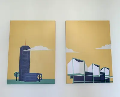 a set of two illustrations of a city at Apartment 5A - Experience true Belgrade! in Belgrade