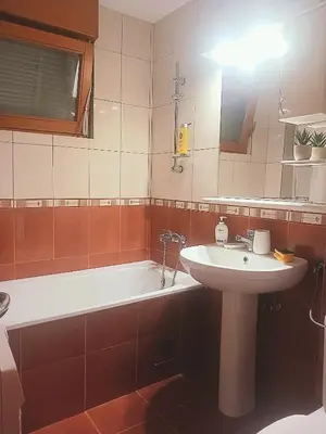 a bathroom with a sink and a bath tub at DukeStepa in Belgrade
