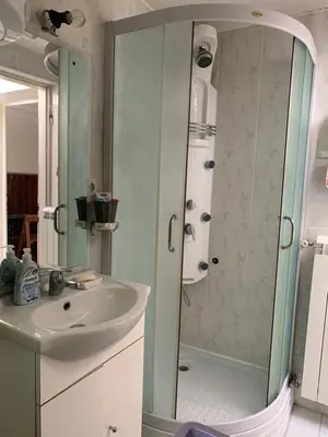 a bathroom with a sink and a shower at Apartment Little Oasis TASH in Belgrade