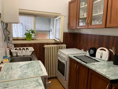 a kitchen with a sink and a stove top oven at Apartment Little Oasis TASH in Belgrade