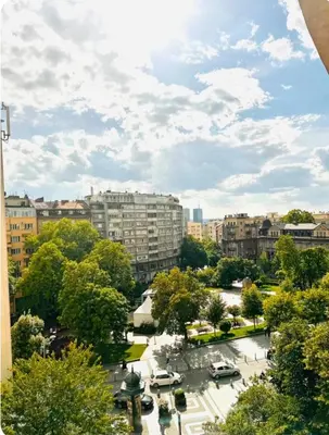 a view of a park in a city with buildings at Central Studio 531- Pedestrian Zone Belgrade in Belgrade