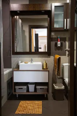 a bathroom with a sink and a mirror at Goldy in Belgrade