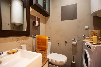 a bathroom with a sink and a toilet at Goldy in Belgrade