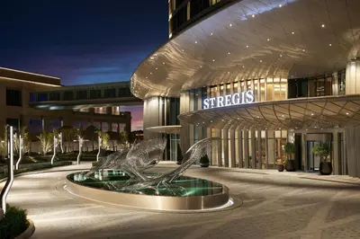 a rendering of a building with a fountain in front at The St. Regis Belgrade in Belgrade