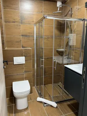 a bathroom with a toilet and a shower at Sremsky inn in Stara Pazova