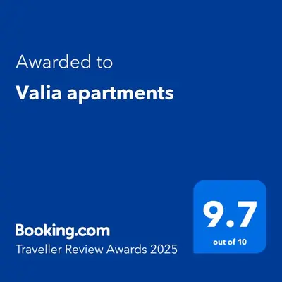 a blue screen with the text awarded to valilla apartments at Valia apartments in Belgrade