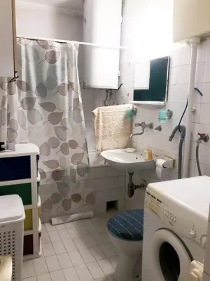 a bathroom with a washing machine and a sink at Maki NBG in Belgrade