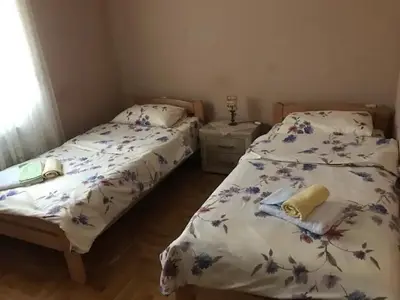 two twin beds in a room with at Apartman Irena in Mali Mokri Lug