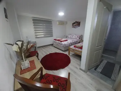 a living room with a table and a couch at R&H apartmani in Slankamenački Vinogradi