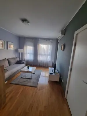 a living room with a couch and a table at Kaktus in Bežanija