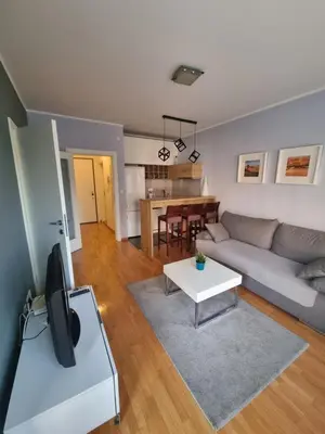 a living room with a couch and a table at Kaktus in Bežanija