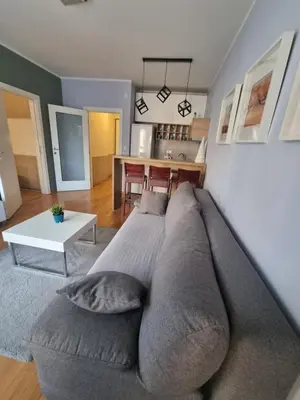 a living room with a couch and a table at Kaktus in Bežanija