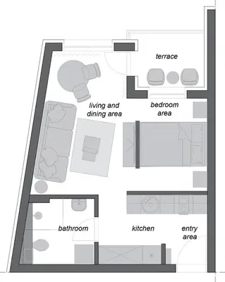 a floor plan of a living and dining area at The nest 31 in Irig