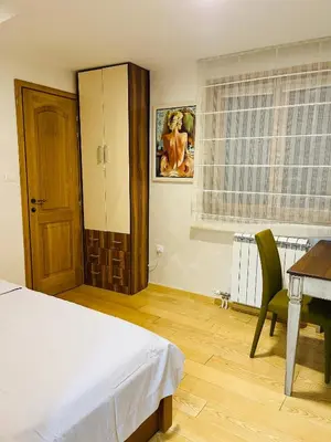 a bedroom with a bed and a desk and a table at Stone villa in Fruška gora in Irig