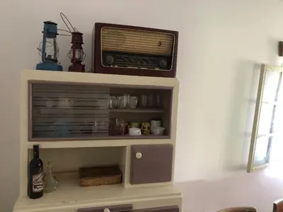 a radio sitting on a shelf in a room at Cica Vintage Eco House Near Lake in Crkvine