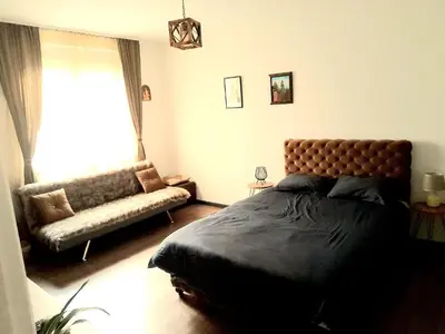 a bedroom with a large bed and a couch at Magistar in Zemun